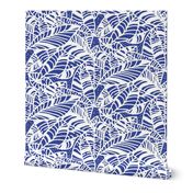 Indigo White Batik Leaves Medium 13.5in