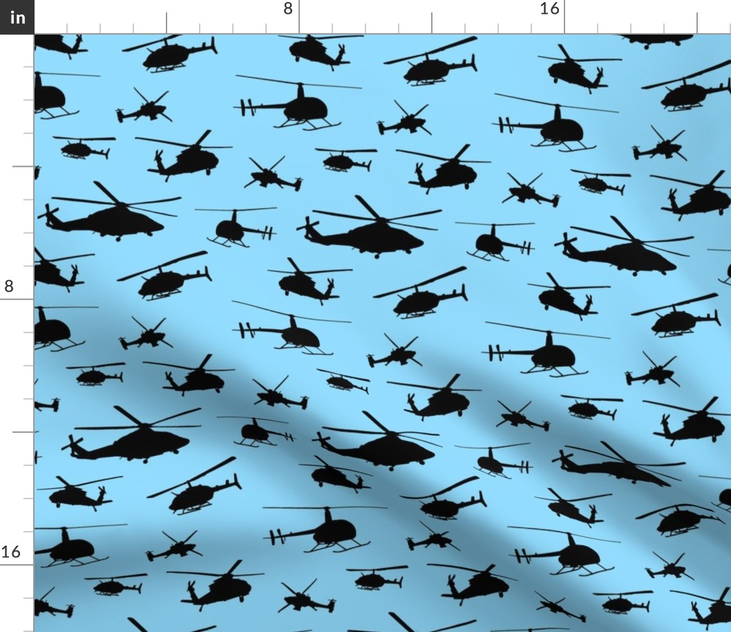 Helicopter Silhouettes on Light Blue // Small 