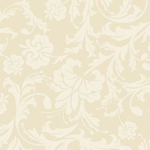 Floral Damask // Beige, White Linen // Small Scale