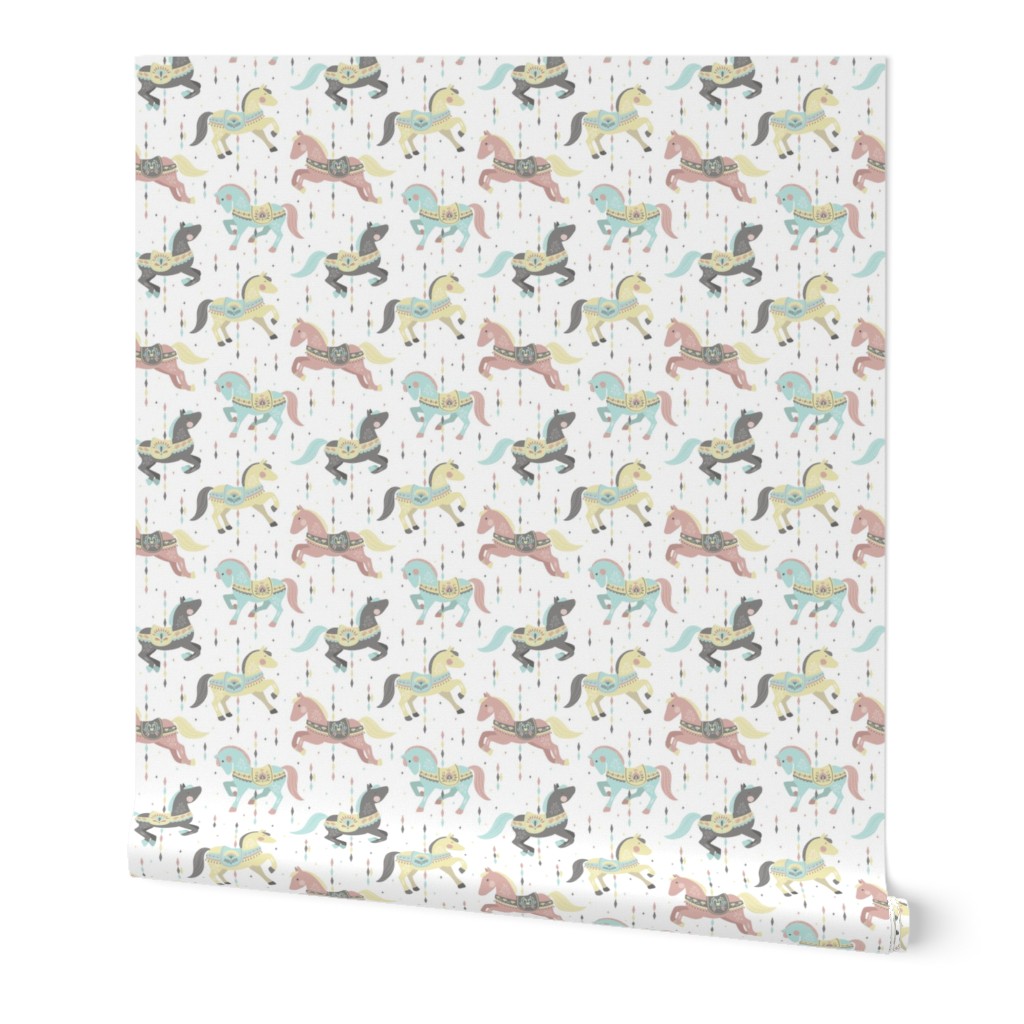 Carousel Horses Small // by petite_circus // mint cream gray white pastel // cute kids baby nursery //  