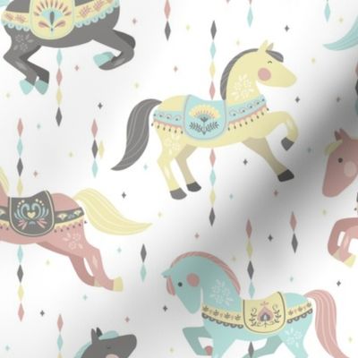 Carousel Horses Small // by petite_circus // mint cream gray white pastel // cute kids baby nursery //  