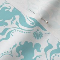 Mermaid Damask Aqua/White