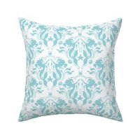 Mermaid Damask Aqua/White