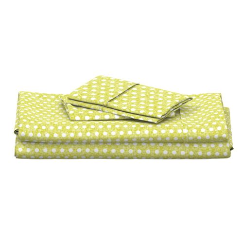 Small white polka dots on acid yellow linen weave by Su_G_©SuSchaefer