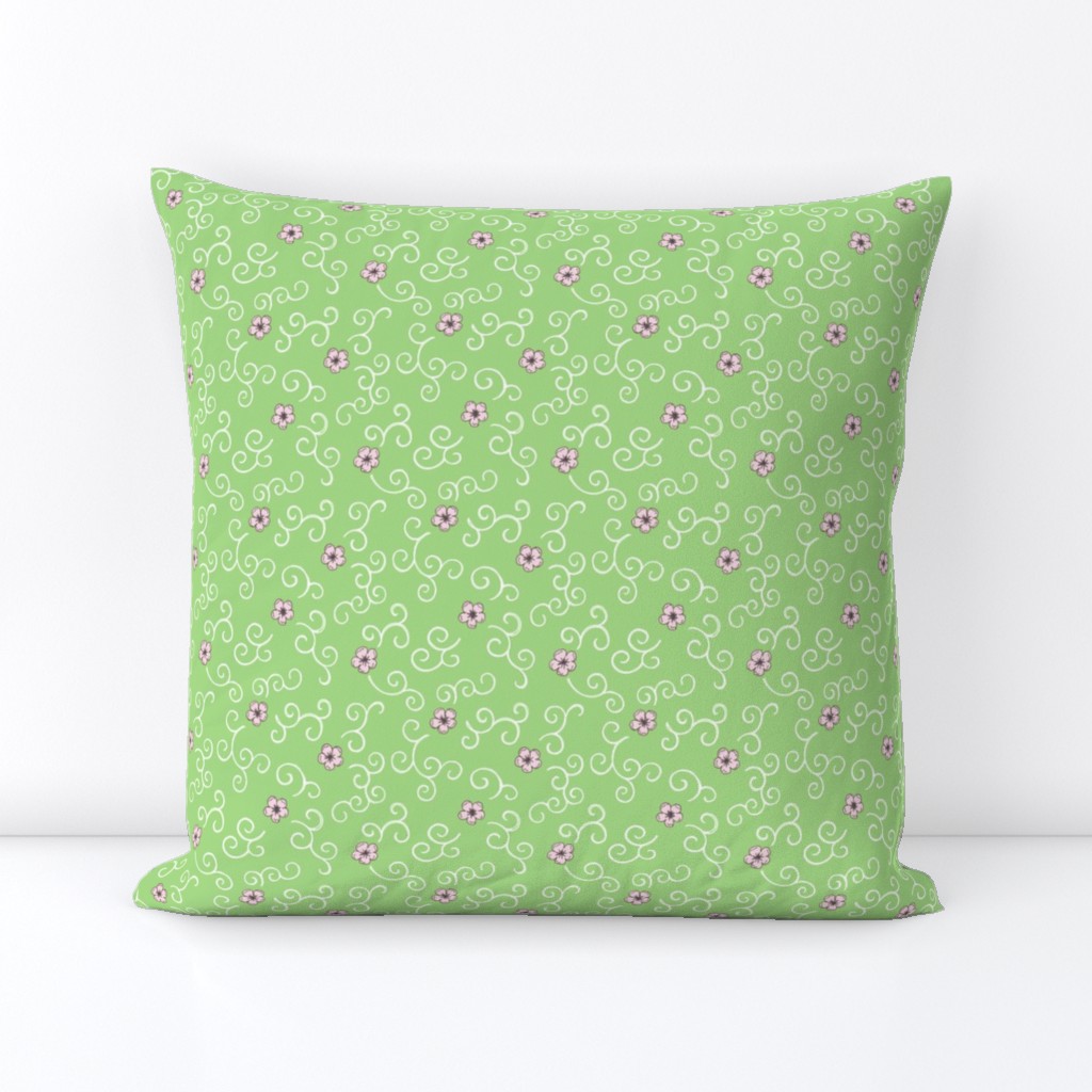 Cherry Blossoms and Swirls - green