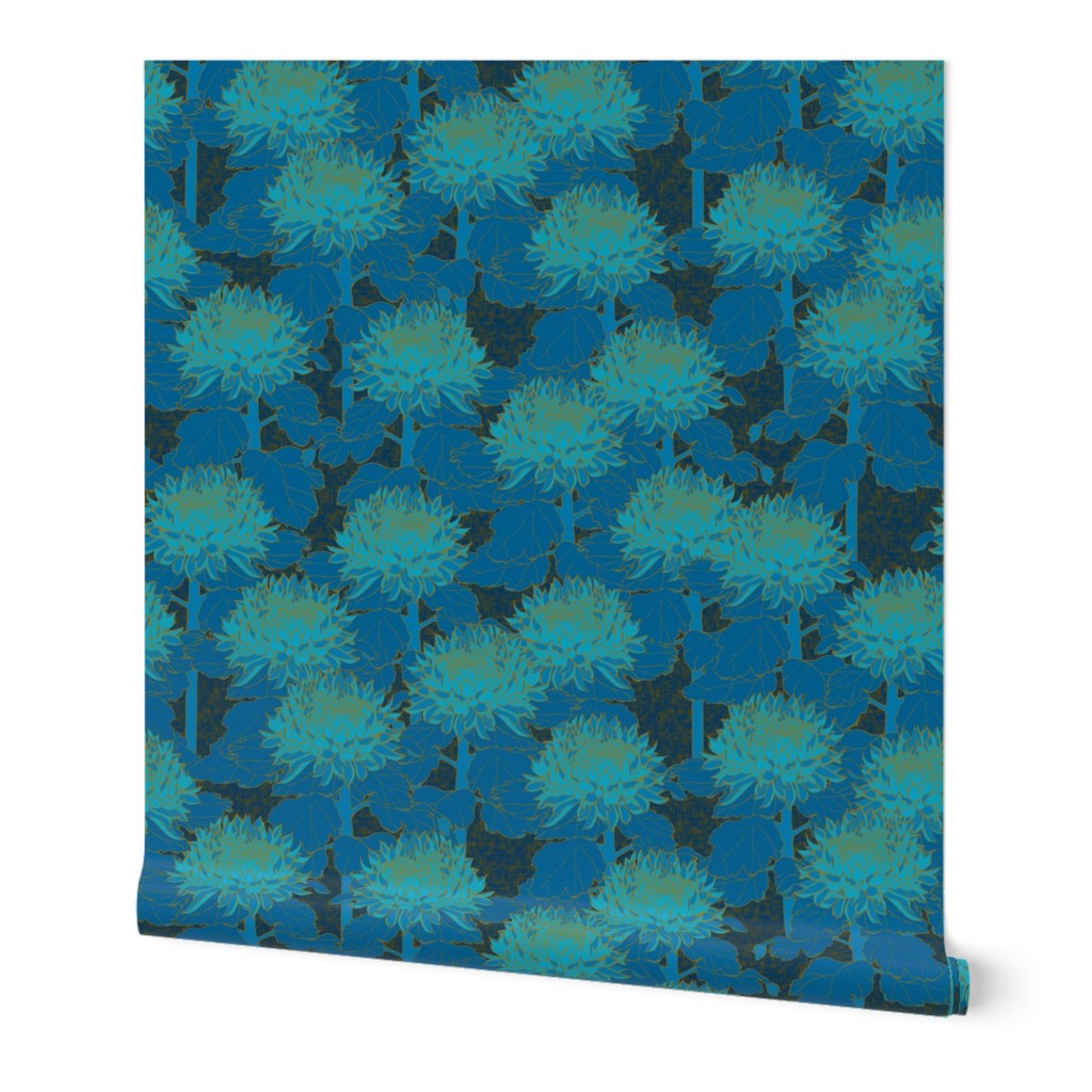    Cloisonné Chrysanthemums - Kingfisher Blue