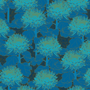    Cloisonné Chrysanthemums - Kingfisher Blue