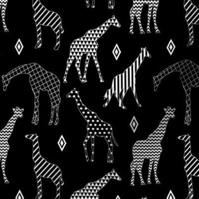 Patterned Giraffes on Black // Small