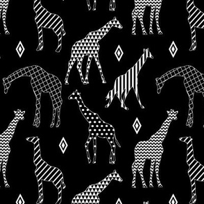 Patterned Giraffes on Black // Small