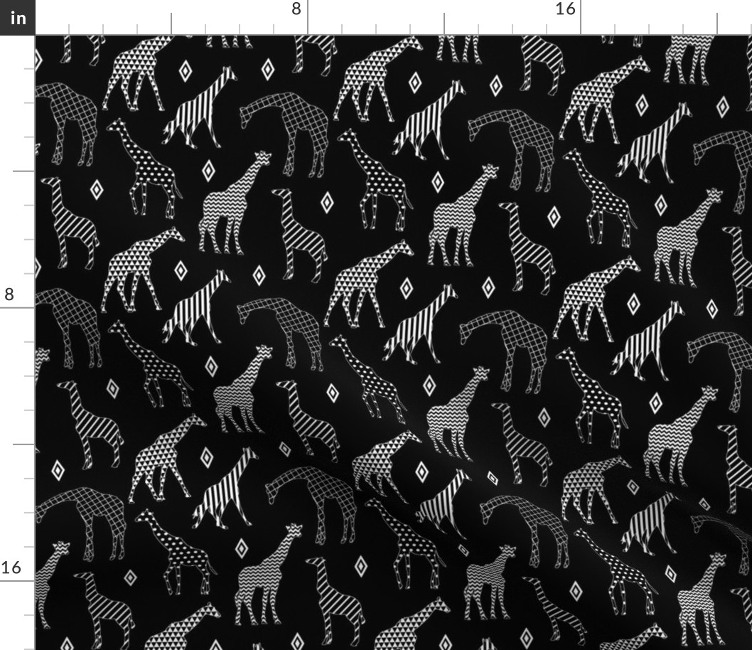 Patterned Giraffes on Black // Small