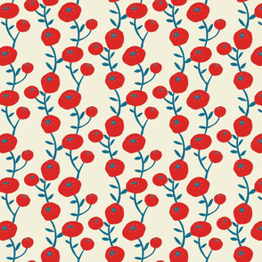 Red and blue flowers on ivory