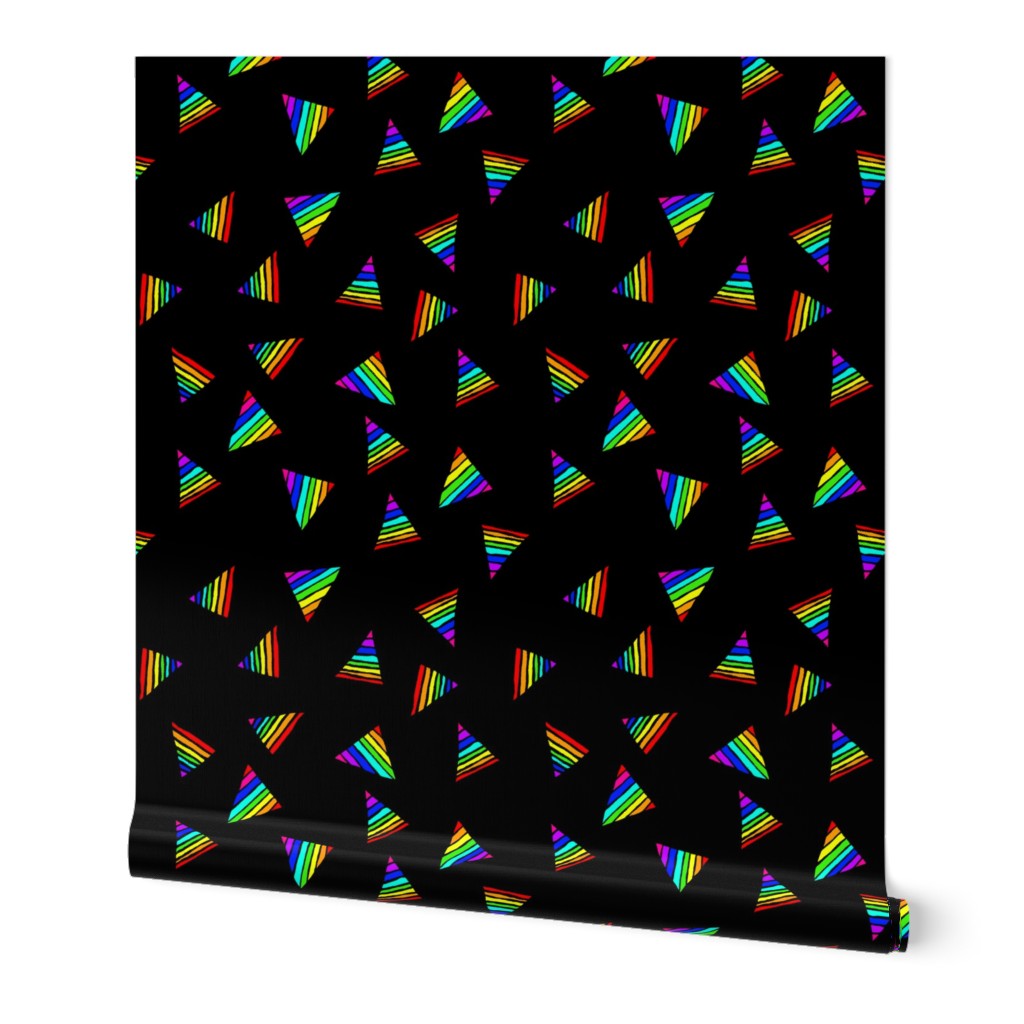 Rainbow-Striped Triangles on Black - Small