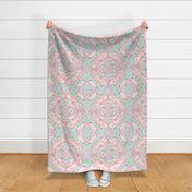 Mint and Blush Pink Painted Mandala Large Version