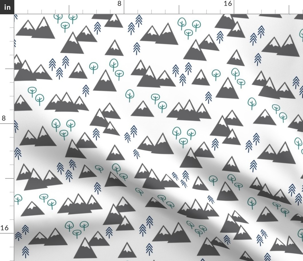 Mountains + Trees Gray Emerald Navy