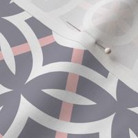 White Circle Geometric with Pink Stripes on Gray