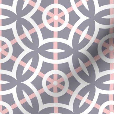 White Circle Geometric with Pink Stripes on Gray