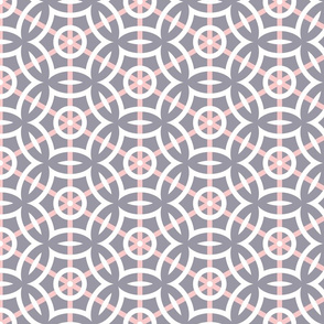 White Circle Geometric with Pink Stripes on Gray