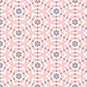 White Circle Geometric with Gray Lines on Pink