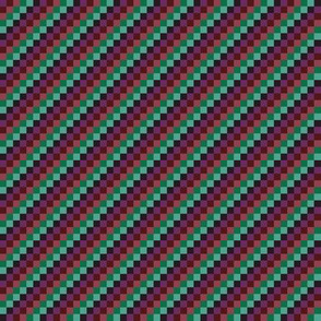 AWK3 - Miniature -  Checkered Stripes on the Diagonal  in Burgundy - Purple - Blue-Green