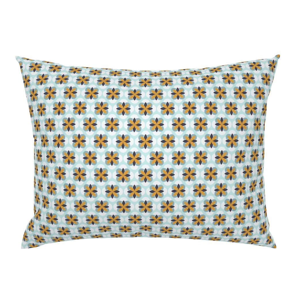 Geometric Floral in Mustard Yellow and Robins Egg Blue