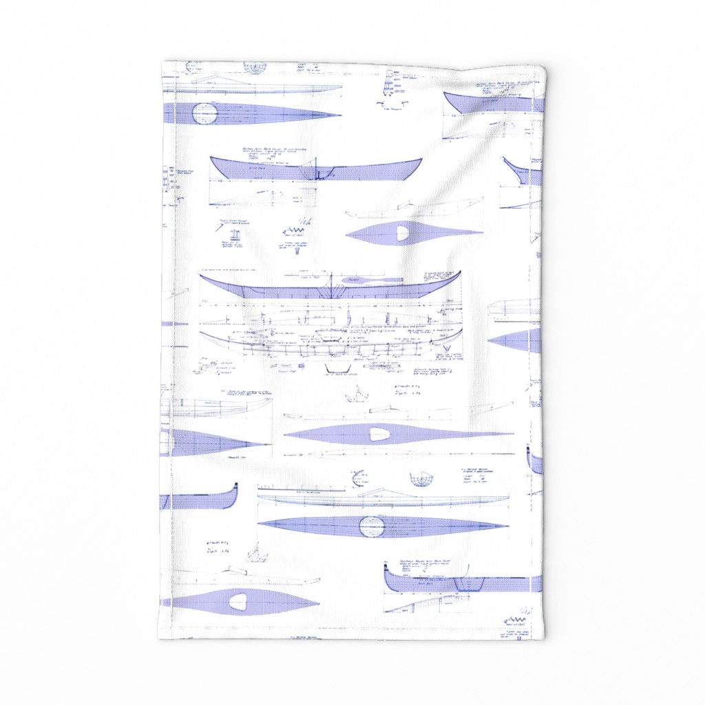 Antique Kayaks Tea Towel Blue on White