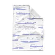 Antique Kayaks Tea Towel Blue on White