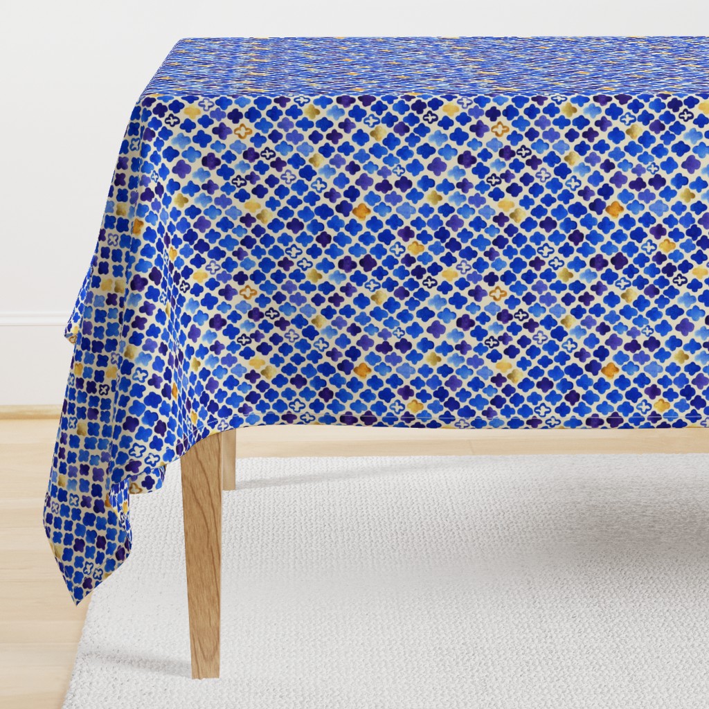 Rustic Watercolor Moroccan in Royal Blue & Gold