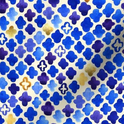 Rustic Watercolor Moroccan in Royal Blue & Gold