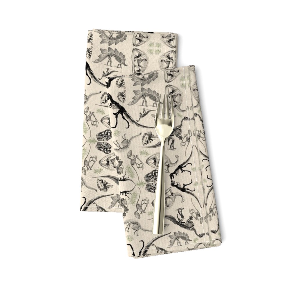 Dinosaur Skeleton and Illustration Kaleidoscope Toile on Cream