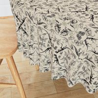 Dinosaur Skeleton and Illustration Kaleidoscope Toile on Cream