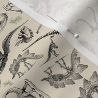 Dinosaur Skeleton and Illustration Kaleidoscope Toile on Cream