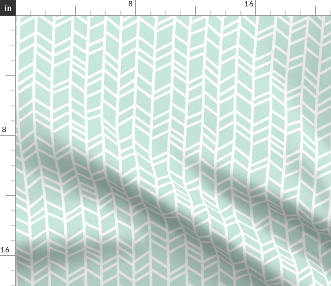 Crazy Herringbone - small scale -mint/Ivory - whistler village- 