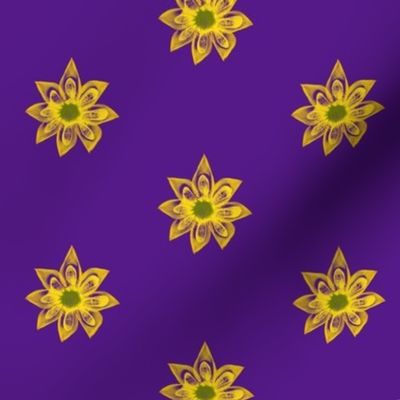 Golden Star Flowers on Purple - Medium Scale