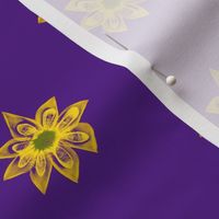 Golden Star Flowers on Purple - Medium Scale