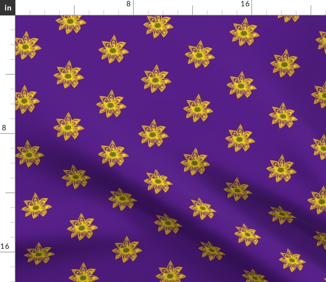 Golden Star Flowers on Purple - Medium Scale
