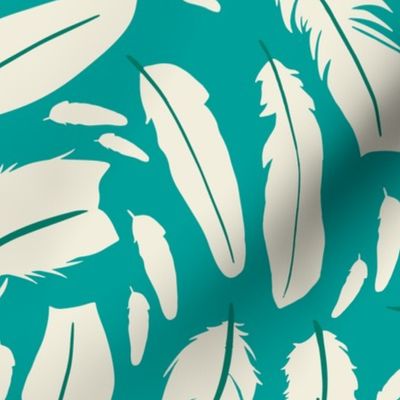 Feathers on Teal Blue