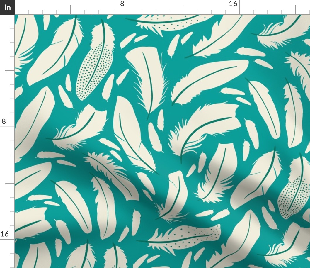 Feathers on Teal Blue