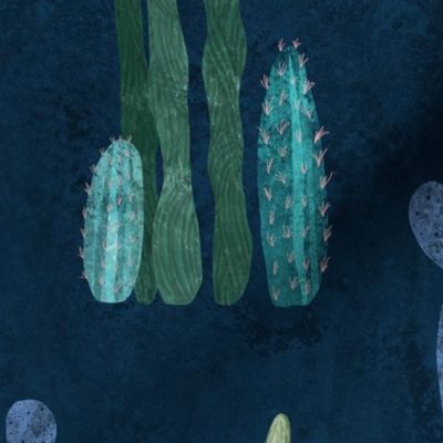 Cactus garden on deep blue