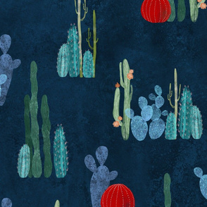 Cactus garden on deep blue