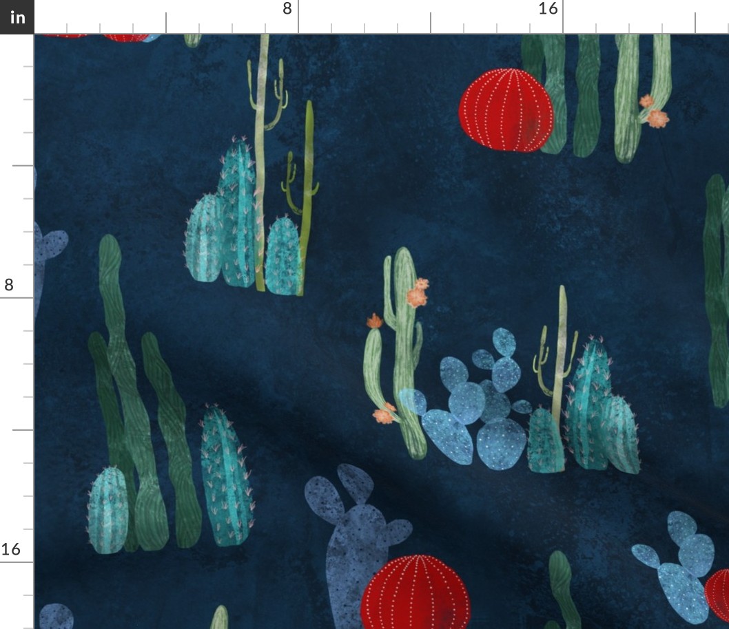 Cactus garden on deep blue