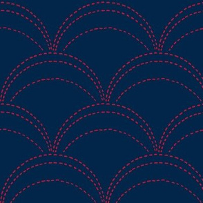 large wave stitch navy blue and red