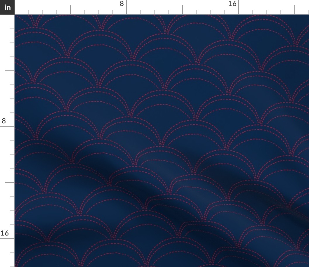 large wave stitch navy blue and red