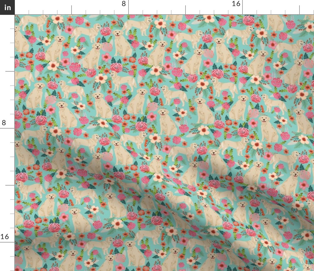 Golden Retriever, dog dogs, florals, flowers, cute nursery baby girls pastel mint all  over dog print