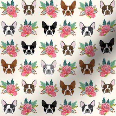 Boston Terrier heads florals, flowers cute dog dogs, pet dog faces