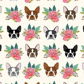Boston Terrier heads florals, flowers cute dog dogs, pet dog faces