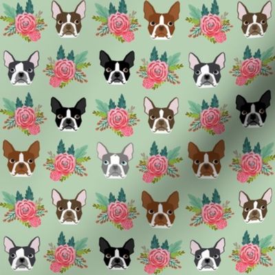 Boston Terrier heads florals, flowers cute dog dogs, pet dog faces