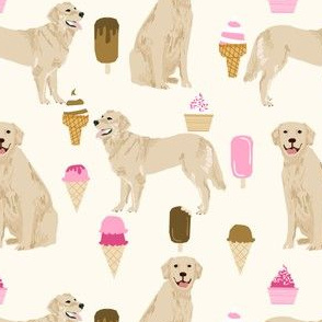 Golden Retriever, golden, dog, ice cream summer, ice creams, funny, food, cute dog fabric