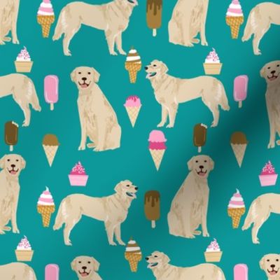 Golden Retriever, golden, dog, ice cream summer, ice creams, funny, food, cute dog fabric