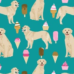 Golden Retriever, golden, dog, ice cream summer, ice creams, funny, food, cute dog fabric