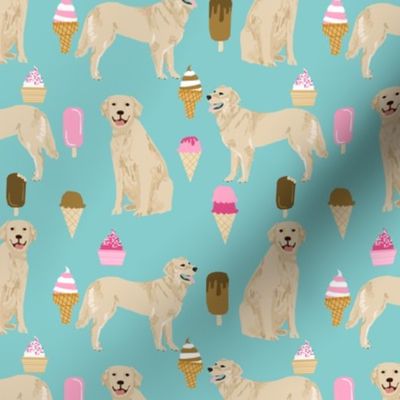 Golden Retriever, golden, dog, ice cream summer, ice creams, funny, food, cute dog fabric